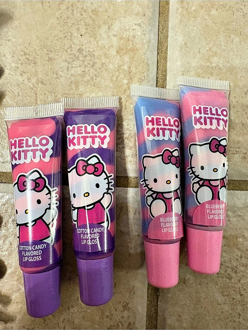 Hello Kitty Strawberry Flavored Lip Gloss Set Lip Gloss Set Pink & Purple NWT